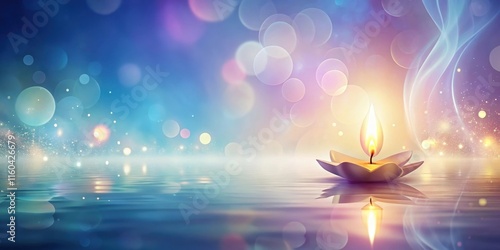 Serene Floating Candlelight on Calm Water, Illuminated by Soft, Dreamlike Lights and Gentle, Ethereal Haze