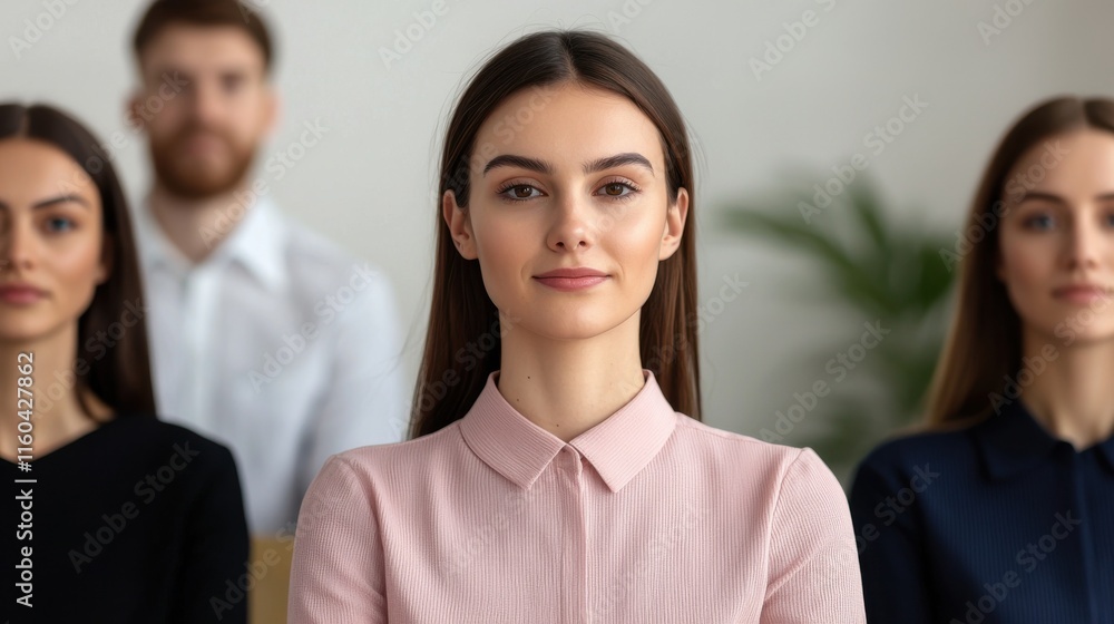 Beautiful Woman with Long Hair Stands Confidently While Man Observes in Background Creating a Dynamic Emotional Scene Beautiful Woman with Long Hair Stands Confidently While Man Observes in Background Creating a Dynamic Emotional Scene
