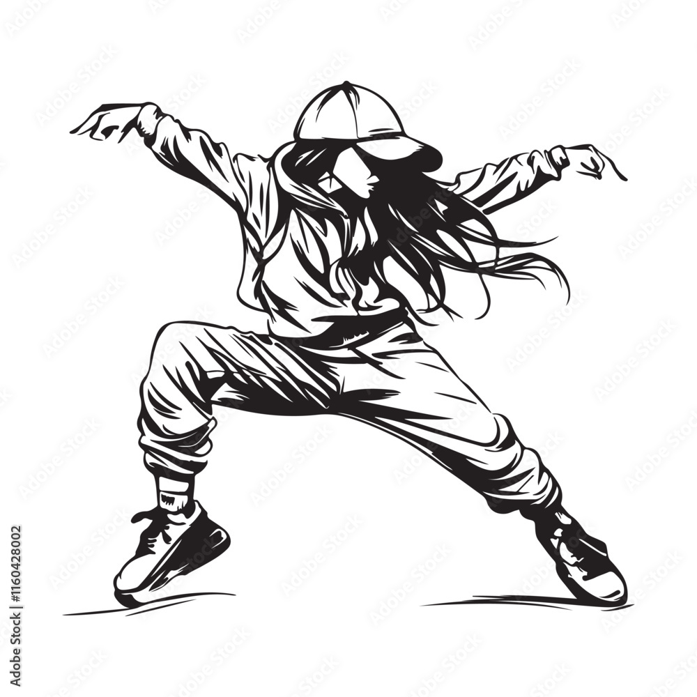 Street Dance Girl Illustration. Freestyle Dance Vector isolated on white background Street Dance Girl Illustration. Freestyle Dance Vector isolated on white background