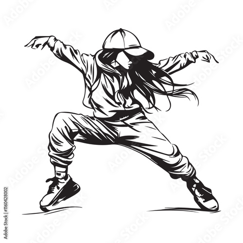 Street Dance Girl Illustration. Freestyle Dance Vector isolated on white background