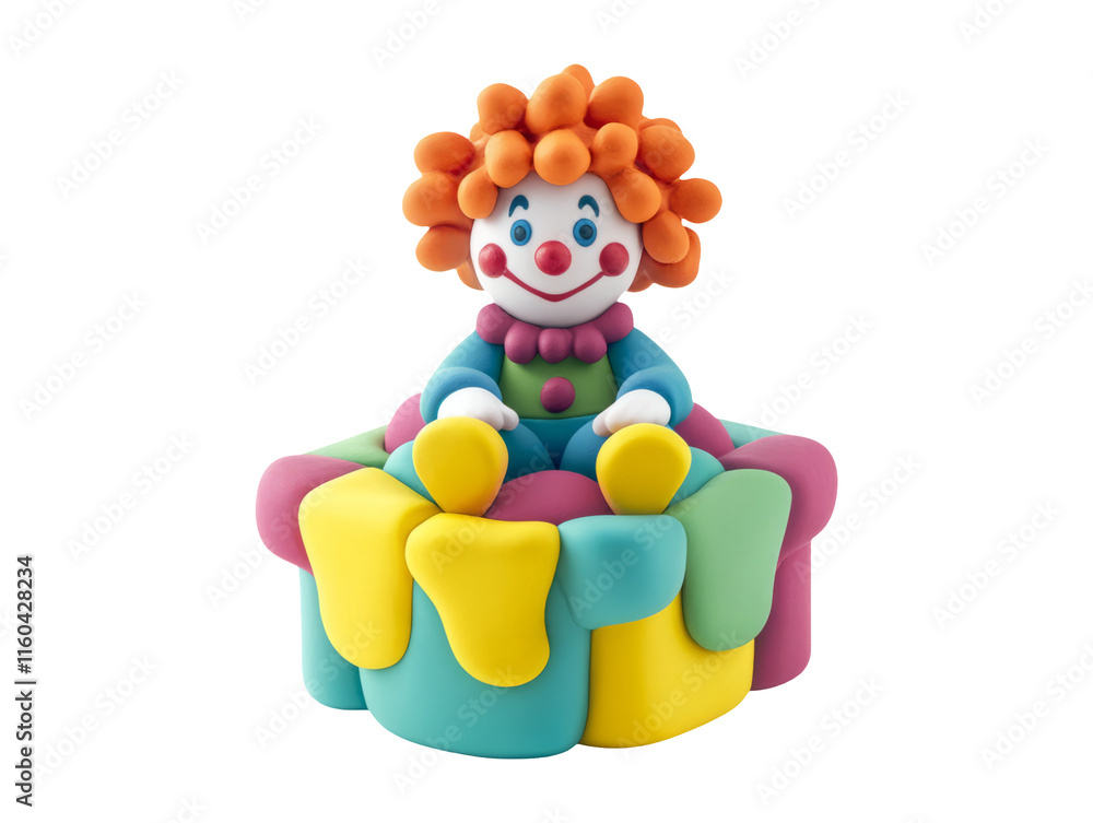 Obraz premium Colorful Plasticine Clown in Surprise Box with Spring Elements