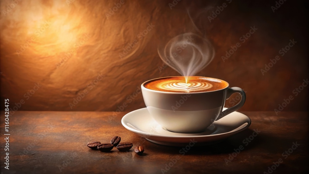 Fototapeta premium Aromatic Coffee Beverage with Heart Design in a White Cup on a Rustic Table