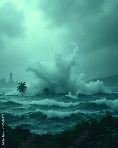 image de l'eau de l'océan qui fait d'énormes vagues à cause d'un ouragan photo