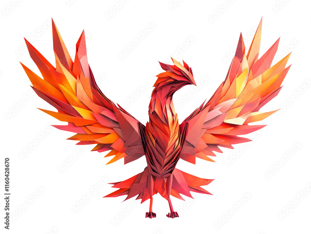 Obraz premium Vibrant 3D Origami Firebird on Transparent Background