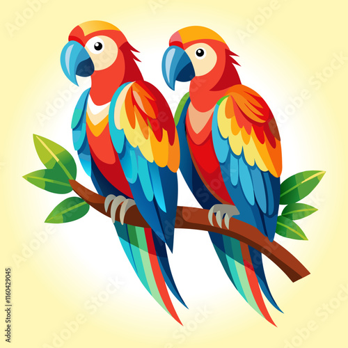 A pair of colorful really parrot on branch