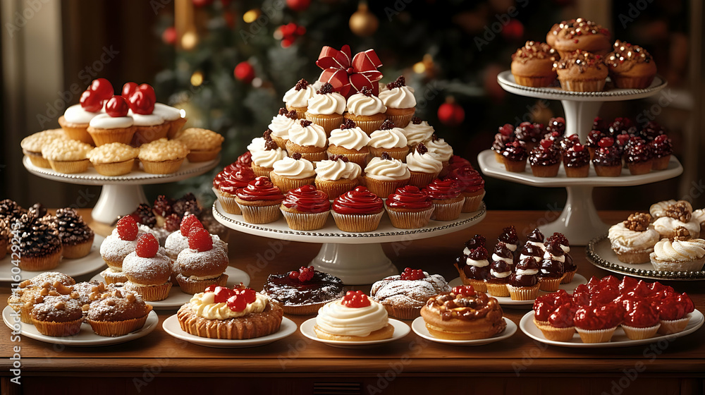 Holiday Dessert Display Photo - Festive Cakes, Cupcakes, and Pastries Holiday Dessert Display Photo - Festive Cakes, Cupcakes, and Pastries