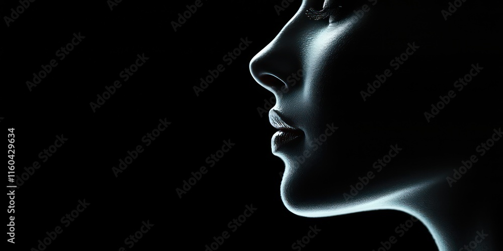 A profile shot of an attractive face with delicate features, exuding charm and confidence. A profile shot of an attractive face with delicate features, exuding charm and confidence.