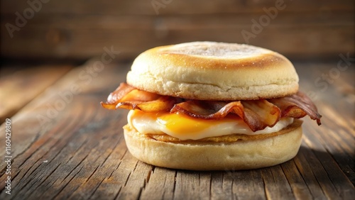 Wallpaper Mural Savory Breakfast Sandwich with Crispy Bacon and Melted Cheese on a Rustic Wooden Surface Torontodigital.ca