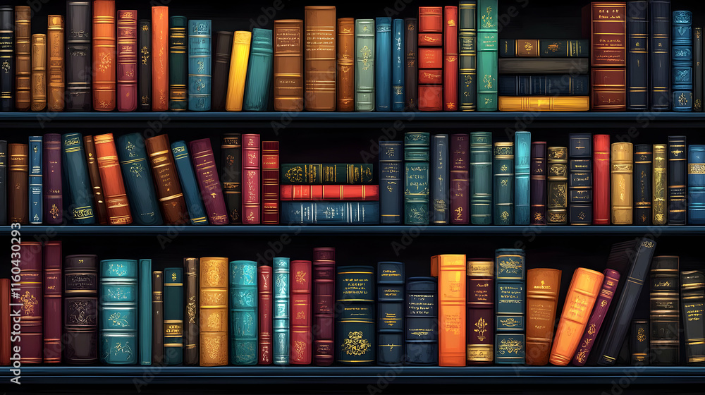 Fototapeta premium Illustration Background Library Bookshelf Book Education Knowledge Wisdom Reading Literature Study Learning