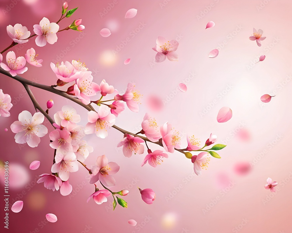 Beautiful cherry blossom branch on pink background. Cherry petals are falling. Beautiful cherry blossom branch on pink background. Cherry petals are falling.