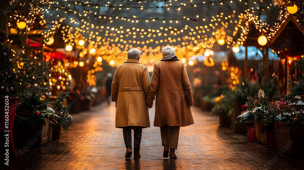 Photo Christmas Market Stroll Festive Lights Evening Ambiance Photo Christmas Market Stroll Festive Lights Evening Ambiance