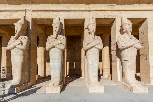 Osiris pillar in the mortuary temple of Hatshepsut in the necropolis Deir el-Bahari of Thebes, Egypt, Luxor