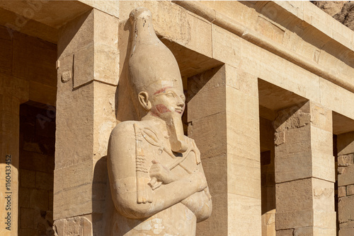 Osiris pillar in the mortuary temple of Hatshepsut in the necropolis Deir el-Bahari of Thebes, Egypt, Luxor