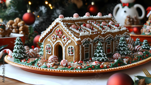 Photo Festive Gingerbread House Christmas Dessert Treats Holiday Decor photo