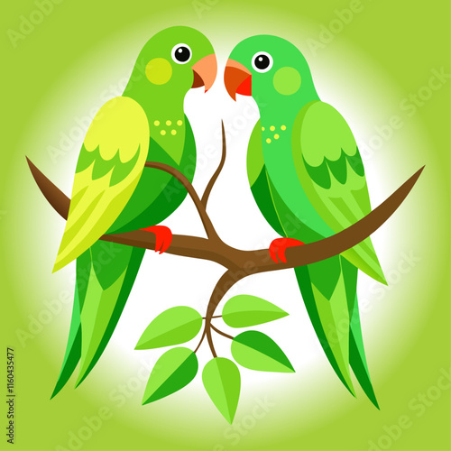 Green parrot birds sitting on branch
