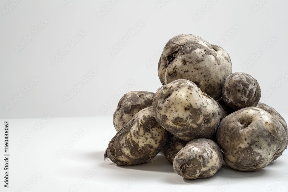 Close up shot of a bunch of potatoes on white background. Close up shot of a bunch of potatoes on white background.