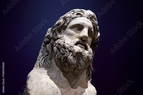 Profile of the god Zeus (Jupiter). The king of Olympian gods and the ruler of sky and thunder. Ancient statue. photo