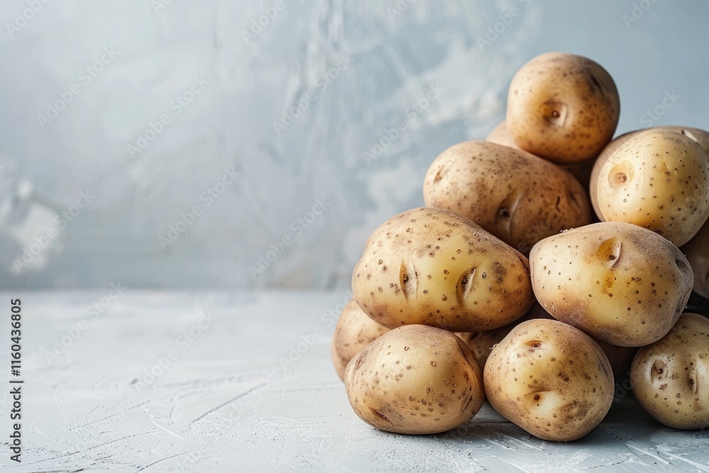 Fototapeta premium Close up shot of a bunch of potatoes on white background.