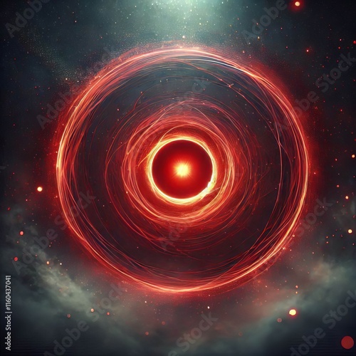 Abstract red background with swirling patterns and glowing red circles against a dark backdrop creating a sense of motion and energy photo