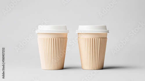 Wallpaper Mural Close-up Photo: Two Elegantly Stacked Coffee Cup Mockups on Neutral Background. AI Generated Torontodigital.ca