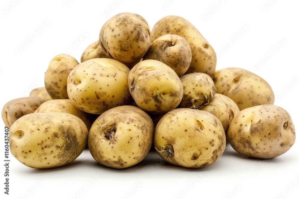 Close up shot of a bunch of potatoes on white background. Close up shot of a bunch of potatoes on white background.
