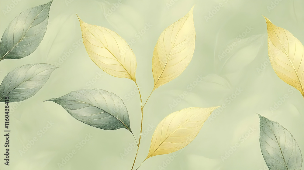 Fototapeta premium Abstract Background Illustration - Golden and Green Leaves