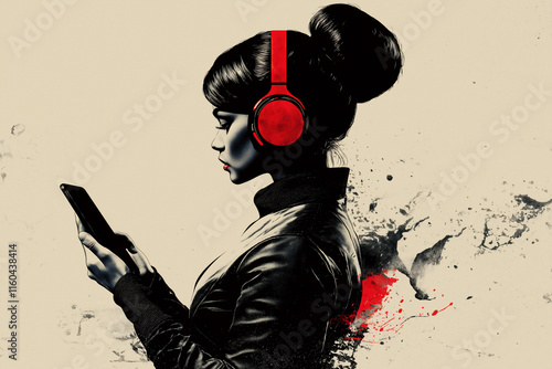 Person with Headphones and a Phone