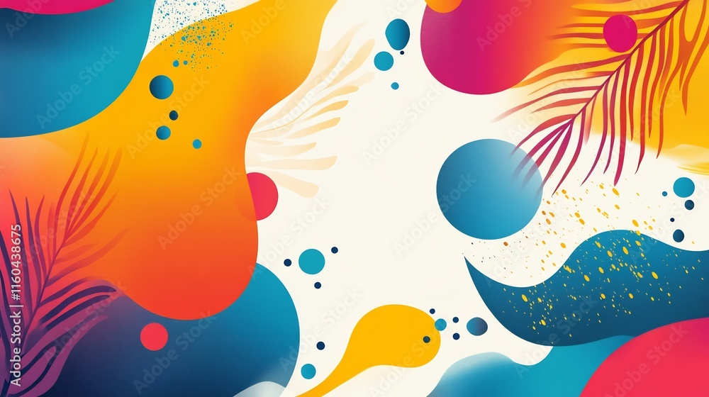 Fototapeta premium Vibrant Digital Painting: Abstract Tropical Summer Illustration. AI Generated