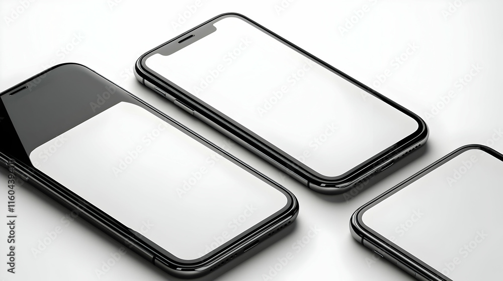 3D Illustration - Smartphones with Blank Screens on White Background 3D Illustration - Smartphones with Blank Screens on White Background