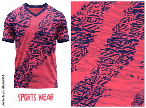 T-shirt V-neck  Short sleeve. With knit jersey fabric and rib neck texture ( 3d rendered ) jersey design, jersey texture, sports wear, jersey design for Sublimation print