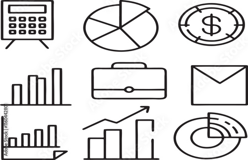 Set of business icons. Business and finance web icons in line style. Success, successful business development, infographic, teamwork and management vector illustration thin line icons collection.