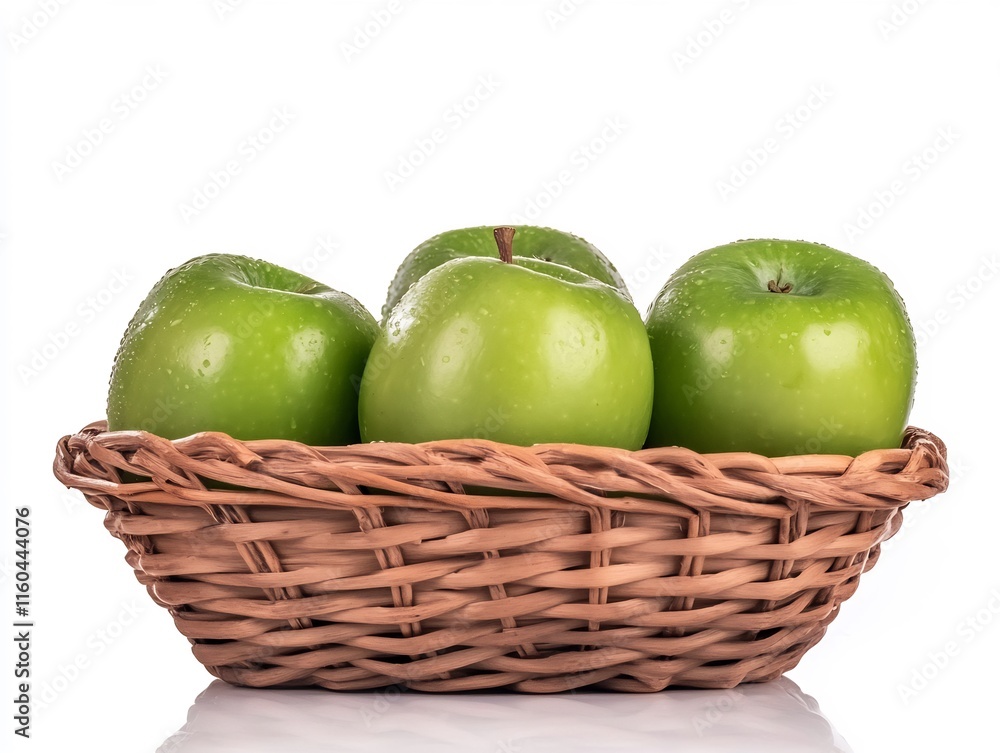 Close-up Photo: Vibrant Green Apples Resting Beautifully in a Woven Basket. AI Generated Close-up Photo: Vibrant Green Apples Resting Beautifully in a Woven Basket. AI Generated