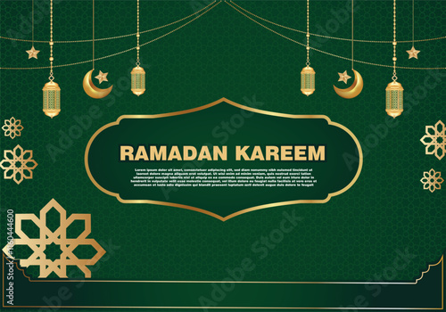 Green Luxury Ramadan Background With Lantern