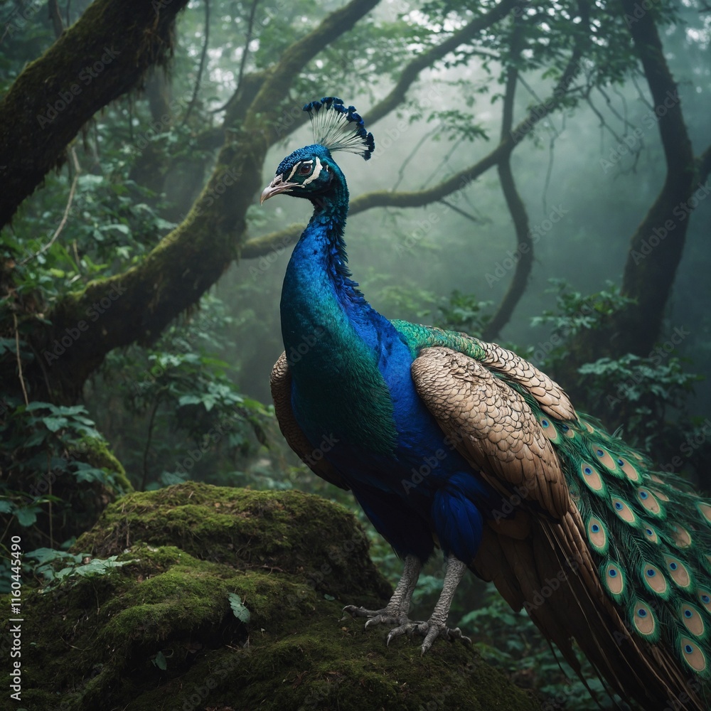 A mythical hybrid of a peacock and dragon in a mystic valley. A mythical hybrid of a peacock and dragon in a mystic valley.
