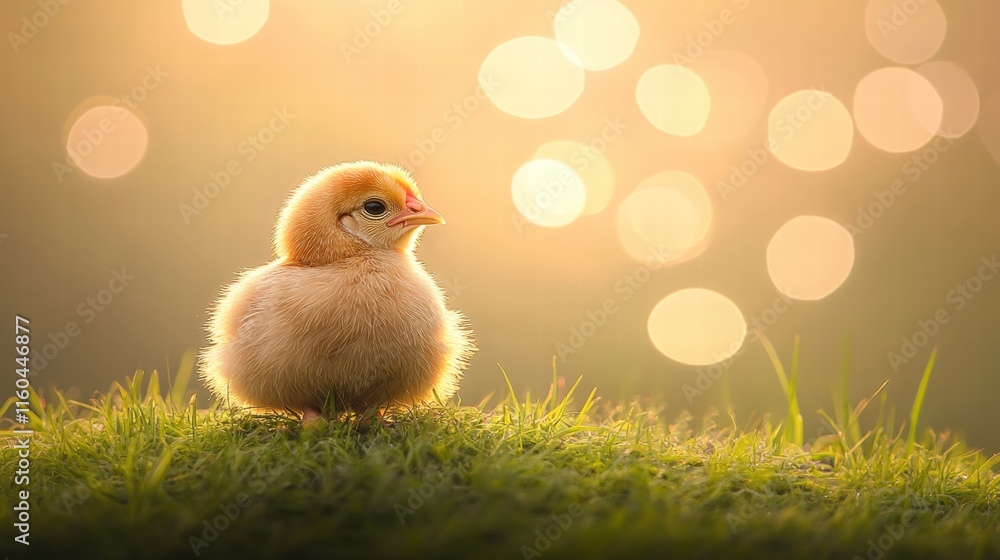 Cute Fluffy Chick in Golden Sunlight Cute Fluffy Chick in Golden Sunlight