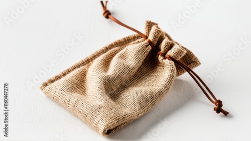 Eco-friendly hemp bag mockup with drawstring closure for design projects. photo