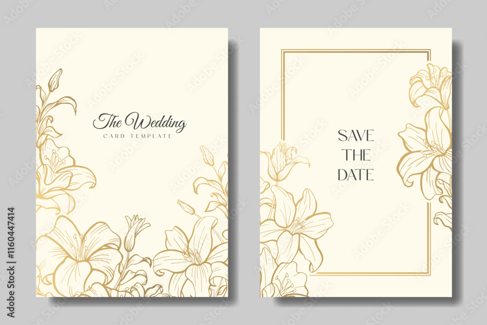 Luxury Lily flower ornament wedding card template