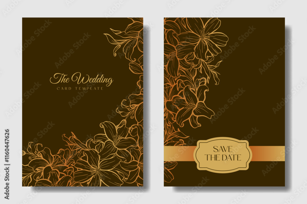 Luxury golden lily flower wedding invitation Luxury golden lily flower wedding invitation