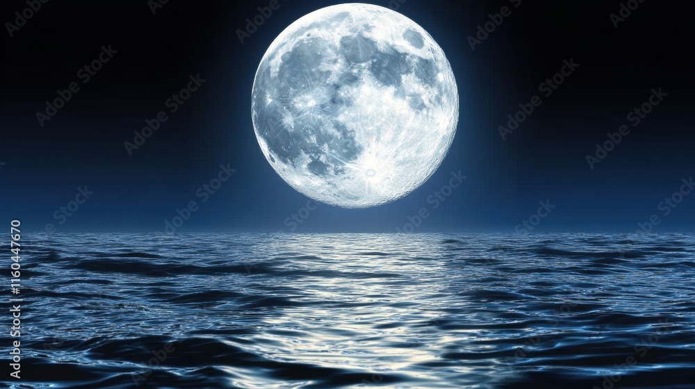 Full Moon over Calm Ocean at Night Full Moon over Calm Ocean at Night