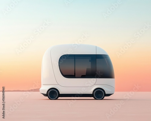 A futuristic motorhome with an aerodynamic shape and smart glass windows photo