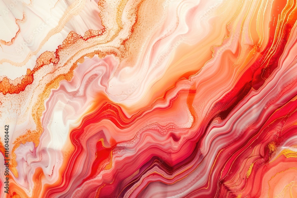 Red and coral fluid art on canvas with waves pattern. Red and coral fluid art on canvas with waves pattern.