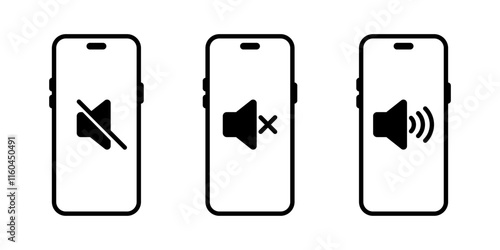 No sound smartphone icon set. Volume speaker on phone screen sign symbol