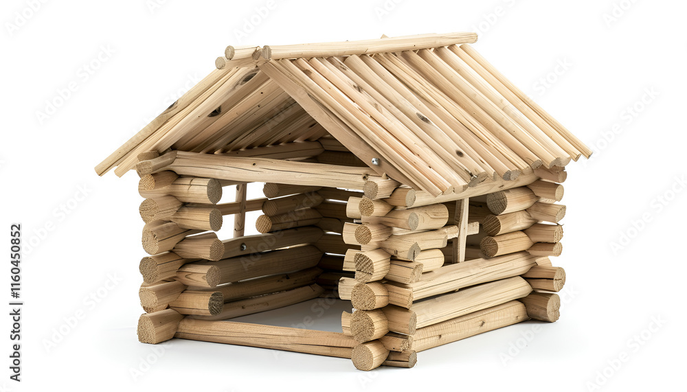 Wooden house model isolated on white. Saving money concept Wooden house model isolated on white. Saving money concept