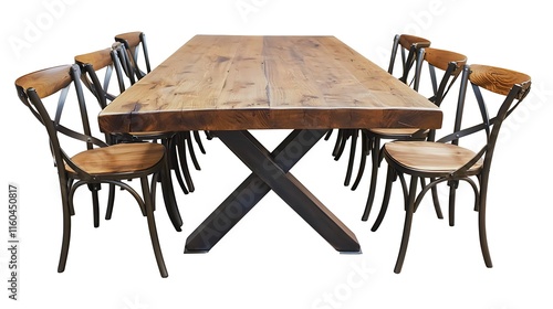 A wooden dining table with six chairs around it photo