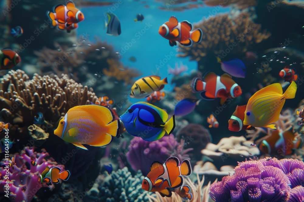 Naklejka premium Colorful fishes under the sea at the reef