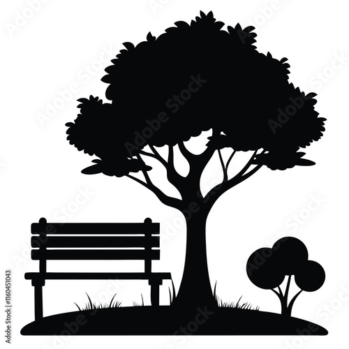 The seat in the middle of the huge trees includes plenty of foliage.