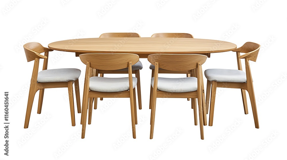 A wooden dining table with six chairs around it A wooden dining table with six chairs around it