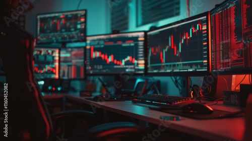 Advanced Trading Setup with Multiple Monitors Displaying Market Data photo