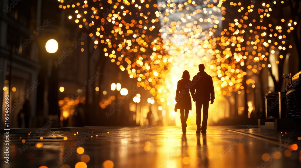 Romantic Night Walk Silhouette. Romantic Night Walk Silhouette.