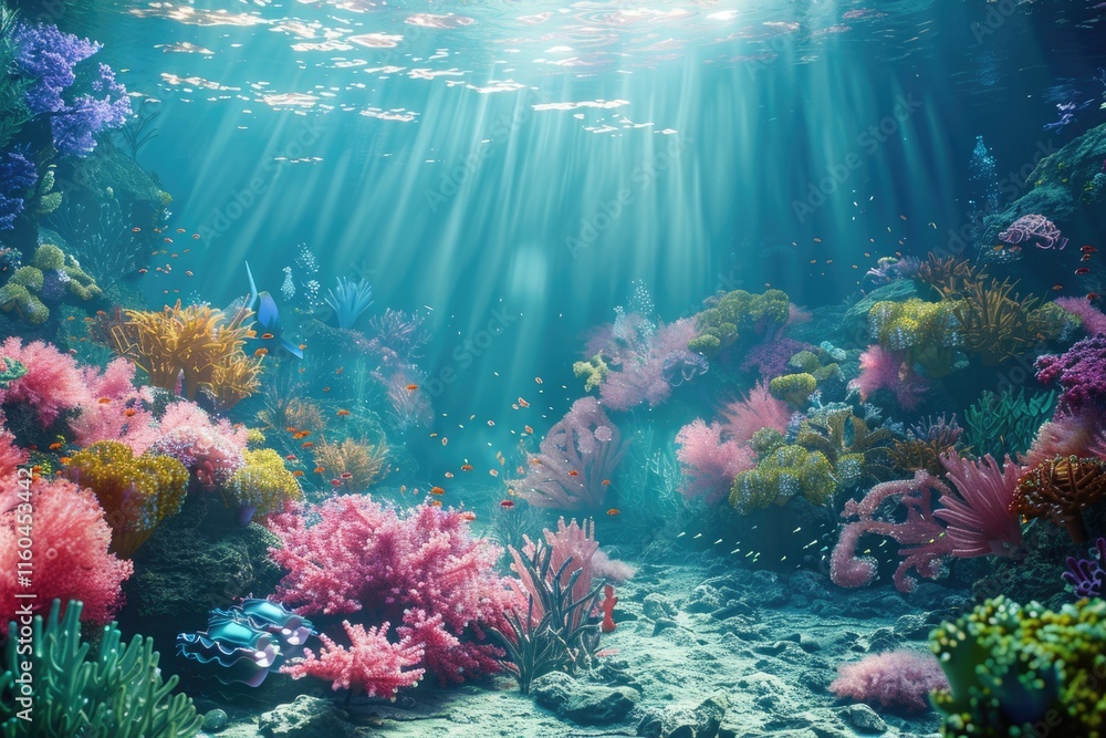 Naklejka premium Vibrant underwater coral reef scene.